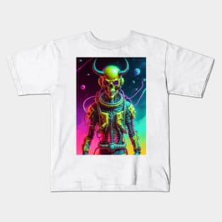 King Skull in retrowave galaxy design Kids T-Shirt